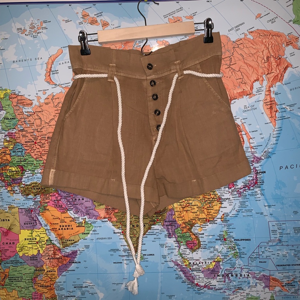 khaki knit billabong paper bag shorts